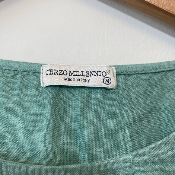 Terzo Millennio 100% Linen Oversized Teal Blouse - Picture 2 of 9